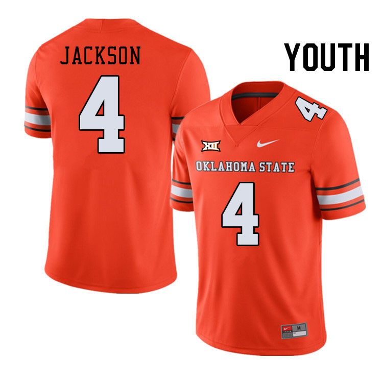 Youth #4 Deondre Jackson Oklahoma State Cowboys College Football Jerseys Stitched-Alternate Orange - Click Image to Close